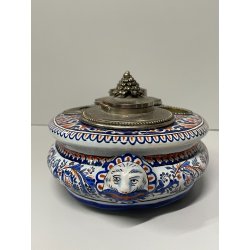 ANTICO CALAMAIO PORTA PEN TERRACOTTA POLICROMA Desvres Fourmaintraux FRANCE '900