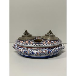 ANTICO CALAMAIO PORTA PEN TERRACOTTA POLICROMA Desvres Fourmaintraux FRANCE '900