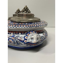 ANTICO CALAMAIO PORTA PEN TERRACOTTA POLICROMA Desvres Fourmaintraux FRANCE '900