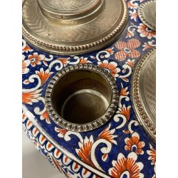 ANTICO CALAMAIO PORTA PEN TERRACOTTA POLICROMA Desvres Fourmaintraux FRANCE '900