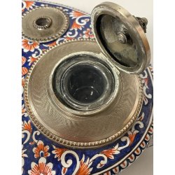 ANTICO CALAMAIO PORTA PEN TERRACOTTA POLICROMA Desvres Fourmaintraux FRANCE '900