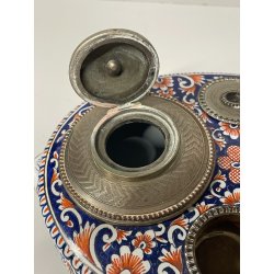 ANTICO CALAMAIO PORTA PEN TERRACOTTA POLICROMA Desvres Fourmaintraux FRANCE '900