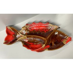GRANDE VASSOIO CERAMICA SMALTATA firmato VALLARIUS pesce PIATTO centrotavola