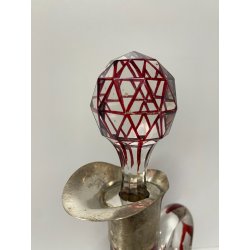 ANTICA BOTTIGLIA CRISTALLO Boemia ROSSA PUNZONATA ARGENTO 800 PORTA LIQUORI VINO