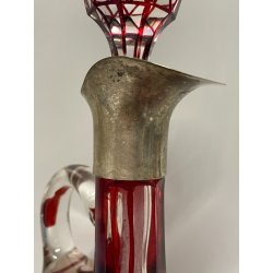 ANTICA BOTTIGLIA CRISTALLO Boemia ROSSA PUNZONATA ARGENTO 800 PORTA LIQUORI VINO