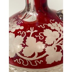 ANTICA BOTTIGLIA CRISTALLO Boemia ROSSA PUNZONATA ARGENTO 800 PORTA LIQUORI VINO