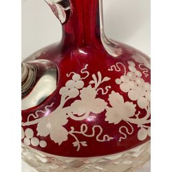 ANTICA BOTTIGLIA CRISTALLO Boemia ROSSA PUNZONATA ARGENTO 800 PORTA LIQUORI VINO