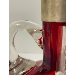 ANTICA BOTTIGLIA CRISTALLO Boemia ROSSA PUNZONATA ARGENTO 800 PORTA LIQUORI VINO