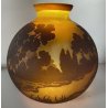 ANTICO VASO VETRO STILE Gallé CAMMEO GLASS PAESAGGIO FORESTA ARTNOUVEAU ø 18cm