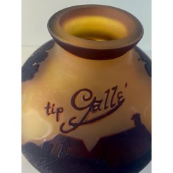 ANTICO VASO VETRO STILE Gallé CAMMEO GLASS PAESAGGIO FORESTA ARTNOUVEAU ø 18cm