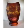ANTICO VASO VETRO CAMMEO GLASS PAESAGGIO FORESTA ART NOUVEAU STILE Gallé ø 22 cm