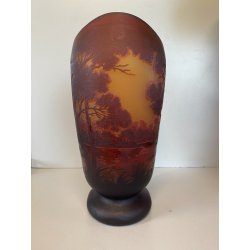 ANTICO VASO VETRO CAMMEO GLASS PAESAGGIO FORESTA ART NOUVEAU STILE Gallé ø 22 cm