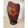 ANTICO VASO VETRO CAMMEO GLASS PAESAGGIO FORESTA ART NOUVEAU STILE Gallé ø 22 cm