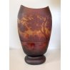ANTICO VASO VETRO CAMMEO GLASS PAESAGGIO FORESTA ART NOUVEAU STILE Gallé ø 22 cm