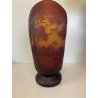 ANTICO VASO VETRO CAMMEO GLASS PAESAGGIO FORESTA ART NOUVEAU STILE Gallé ø 22 cm