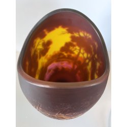 ANTICO VASO VETRO CAMMEO GLASS PAESAGGIO FORESTA ART NOUVEAU STILE Gallé ø 22 cm