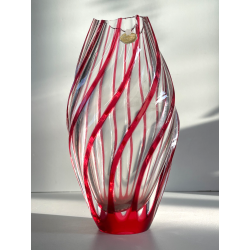 VASO CRISTALLO NACHTMANN PORTA FIORI TRASPARENDE DECORO RIGHE ROSSE EPOCA '900