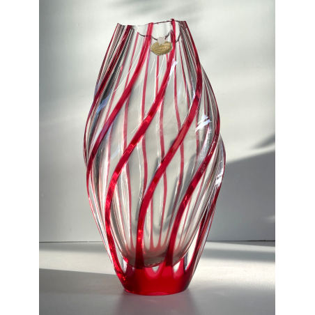 VASO CRISTALLO NACHTMANN PORTA FIORI TRASPARENDE DECORO RIGHE ROSSE EPOCA '900