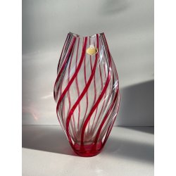 VASO CRISTALLO NACHTMANN PORTA FIORI TRASPARENDE DECORO RIGHE ROSSE EPOCA '900