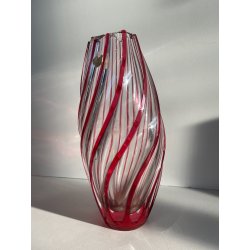 VASO CRISTALLO NACHTMANN PORTA FIORI TRASPARENDE DECORO RIGHE ROSSE EPOCA '900