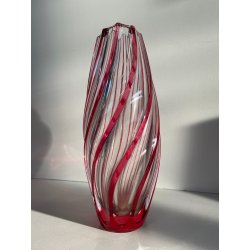 VASO CRISTALLO NACHTMANN PORTA FIORI TRASPARENDE DECORO RIGHE ROSSE EPOCA '900