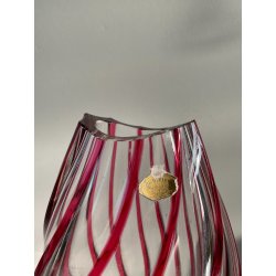 VASO CRISTALLO NACHTMANN PORTA FIORI TRASPARENDE DECORO RIGHE ROSSE EPOCA '900