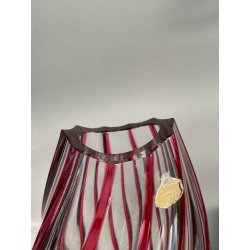 VASO CRISTALLO NACHTMANN PORTA FIORI TRASPARENDE DECORO RIGHE ROSSE EPOCA '900