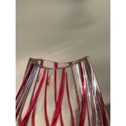 VASO CRISTALLO NACHTMANN PORTA FIORI TRASPARENDE DECORO RIGHE ROSSE EPOCA '900