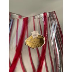 VASO CRISTALLO NACHTMANN PORTA FIORI TRASPARENDE DECORO RIGHE ROSSE EPOCA '900