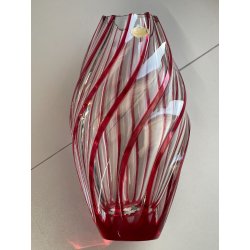 VASO CRISTALLO NACHTMANN PORTA FIORI TRASPARENDE DECORO RIGHE ROSSE EPOCA '900