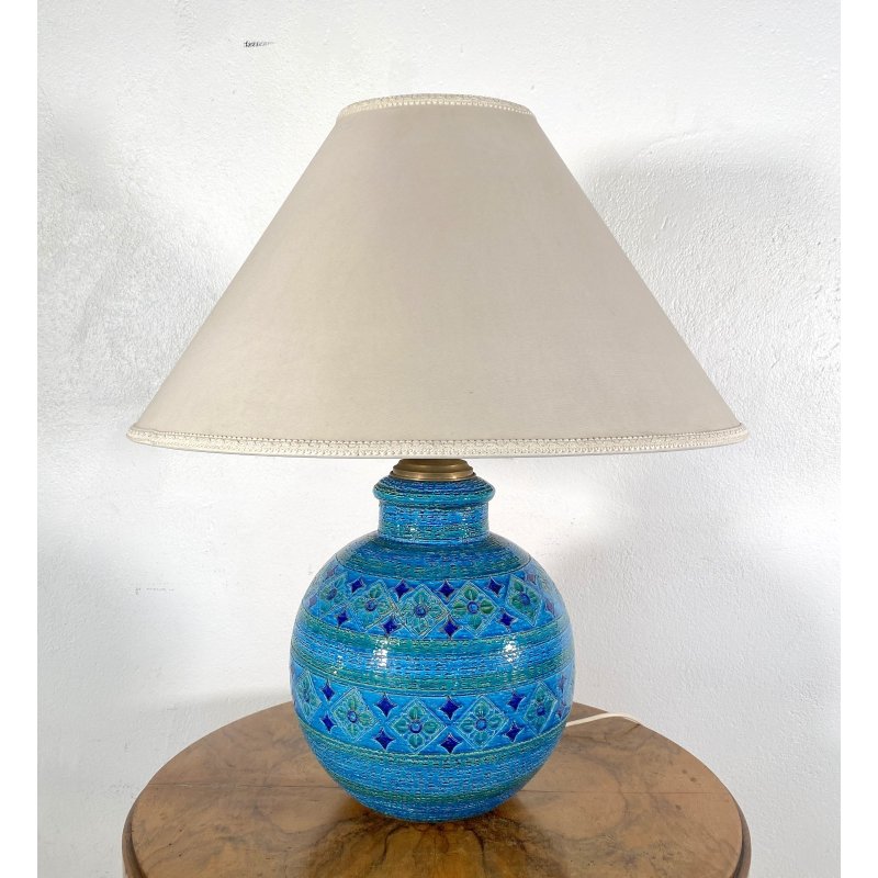 LAMPADA TAVOLO CARAMICA BITOSSI ALDO LONDI DECORO FLOREALE RIMINI BLU ø60x70cm/h