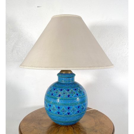 LAMPADA TAVOLO CARAMICA BITOSSI ALDO LONDI DECORO FLOREALE RIMINI BLU ø60x70cm/h
