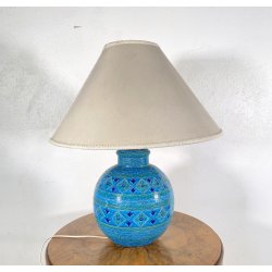 LAMPADA TAVOLO CARAMICA BITOSSI ALDO LONDI DECORO FLOREALE RIMINI BLU ø60x70cm/h