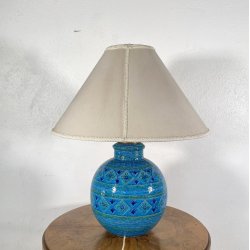 LAMPADA TAVOLO CARAMICA BITOSSI ALDO LONDI DECORO FLOREALE RIMINI BLU ø60x70cm/h