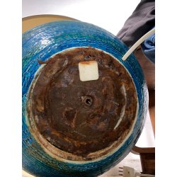 LAMPADA TAVOLO CARAMICA BITOSSI ALDO LONDI DECORO FLOREALE RIMINI BLU ø60x70cm/h