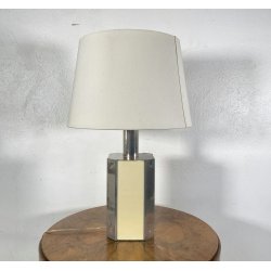 LAMPADA TAVOLO STILE HOLLYWOOD REGENCY METALLO CROMATO PERSPEX COLOR AVORIO '70s