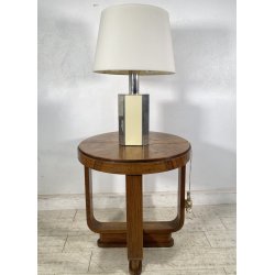LAMPADA TAVOLO STILE HOLLYWOOD REGENCY METALLO CROMATO PERSPEX COLOR AVORIO '70s