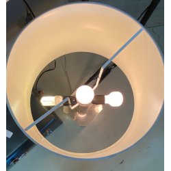 LAMPADA TAVOLO STILE HOLLYWOOD REGENCY METALLO CROMATO PERSPEX COLOR AVORIO '70s