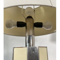 LAMPADA TAVOLO STILE HOLLYWOOD REGENCY METALLO CROMATO PERSPEX COLOR AVORIO '70s