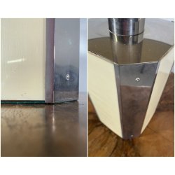 LAMPADA TAVOLO STILE HOLLYWOOD REGENCY METALLO CROMATO PERSPEX COLOR AVORIO '70s