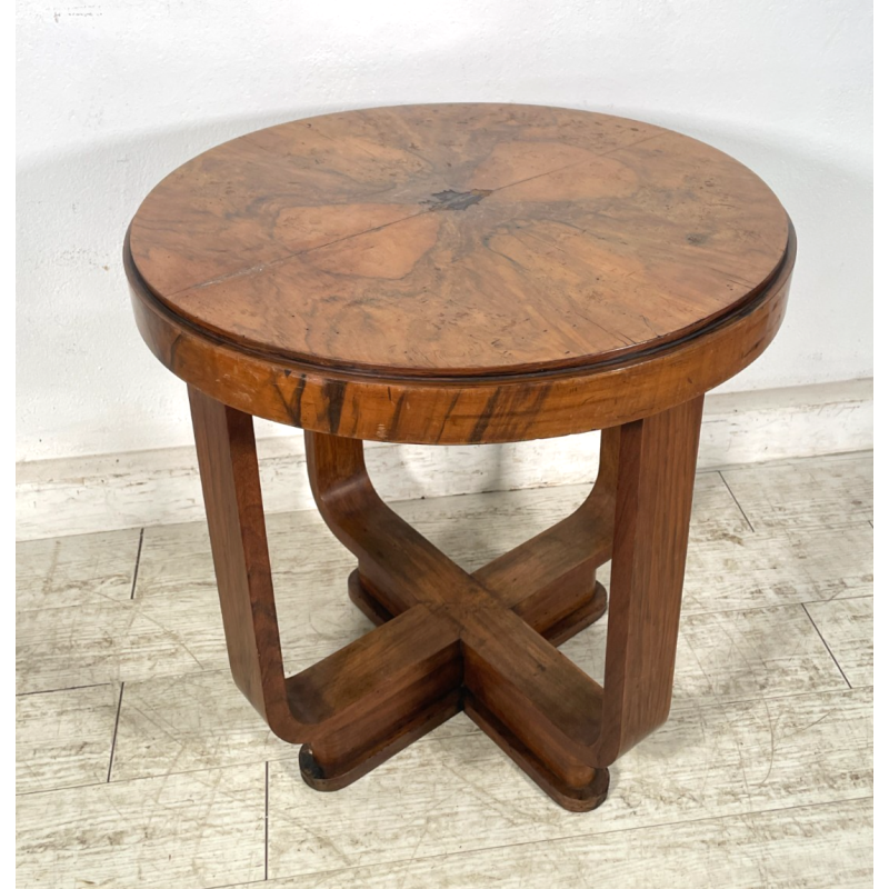 ANTICO TAVOLINO ROTONDO DECO LEGNO RADICA epoca 1930 TAVOLO FUMO SALOTTO VINTAGE
