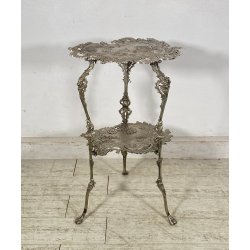 ANTICO TAVOLINO GHISA FERRO DUE RIPIANI SMALL TABLE SALOTTO FUMO ARGENTATO 1900