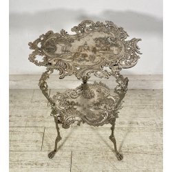 ANTICO TAVOLINO GHISA FERRO DUE RIPIANI SMALL TABLE SALOTTO FUMO ARGENTATO 1900
