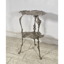 ANTICO TAVOLINO GHISA FERRO DUE RIPIANI SMALL TABLE SALOTTO FUMO ARGENTATO 1900
