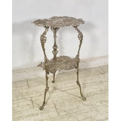 ANTICO TAVOLINO GHISA FERRO DUE RIPIANI SMALL TABLE SALOTTO FUMO ARGENTATO 1900