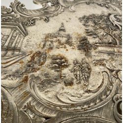 ANTICO TAVOLINO GHISA FERRO DUE RIPIANI SMALL TABLE SALOTTO FUMO ARGENTATO 1900