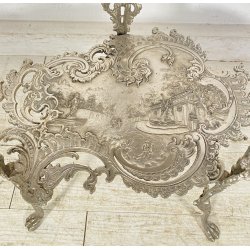 ANTICO TAVOLINO GHISA FERRO DUE RIPIANI SMALL TABLE SALOTTO FUMO ARGENTATO 1900