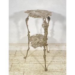 ANTICO TAVOLINO GHISA FERRO DUE RIPIANI SMALL TABLE SALOTTO FUMO ARGENTATO 1900