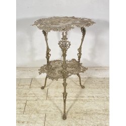 ANTICO TAVOLINO GHISA FERRO DUE RIPIANI SMALL TABLE SALOTTO FUMO ARGENTATO 1900