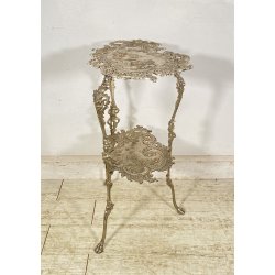 ANTICO TAVOLINO GHISA FERRO DUE RIPIANI SMALL TABLE SALOTTO FUMO ARGENTATO 1900